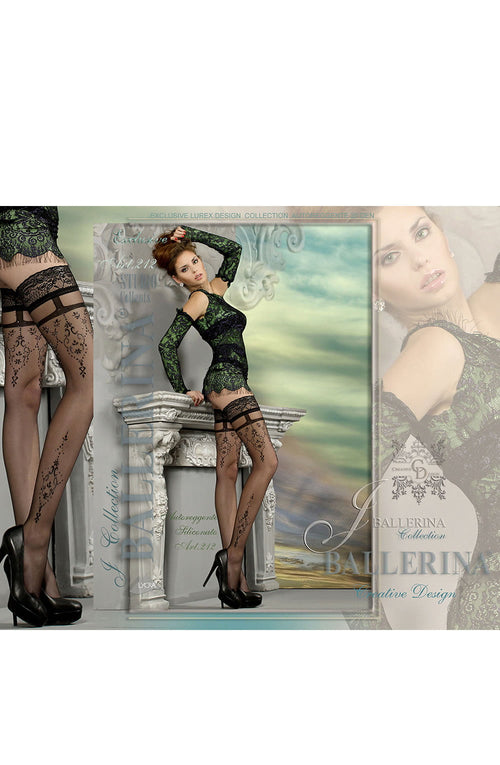Ballerina 212 Black Faux Suspender Hold Ups Stockings product image 2