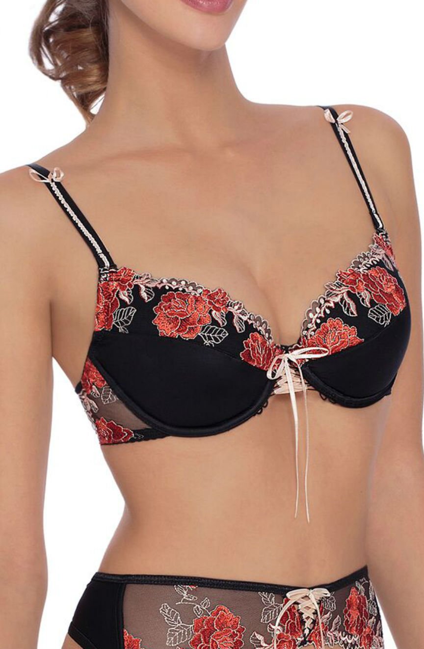 Roza Natali Black Lace Embroidered Bra – Black